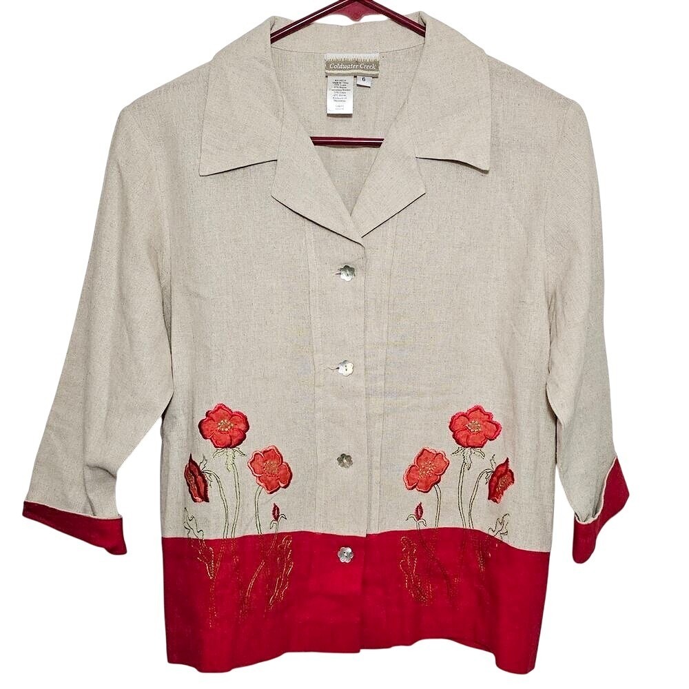 Coldwater Creek NWOT Linen Poppy Jacket Blazer 6 Lightweight Spring‎ Cottage